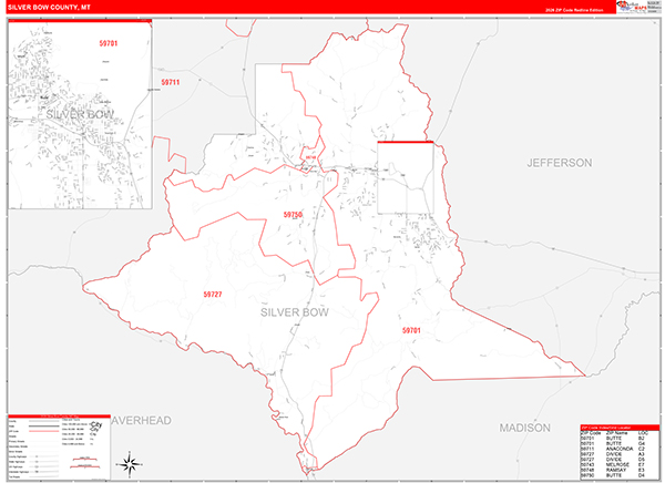 Silver Bow County, MT Zip Code Wall Map